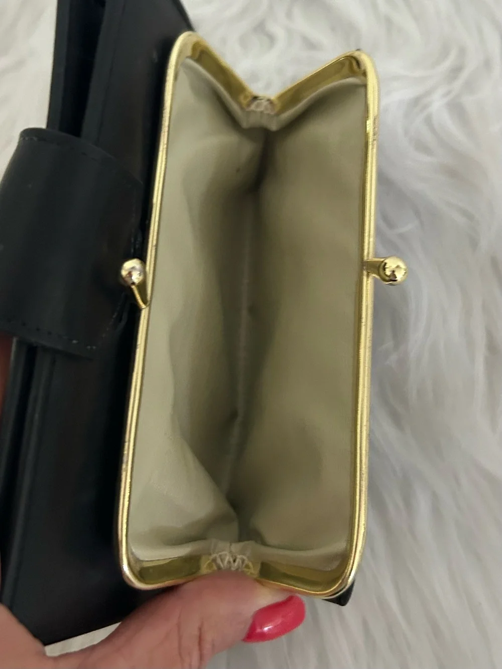 Princess Gardner Vintage Black Leather French Wallet Kiss Lock Coin Purse